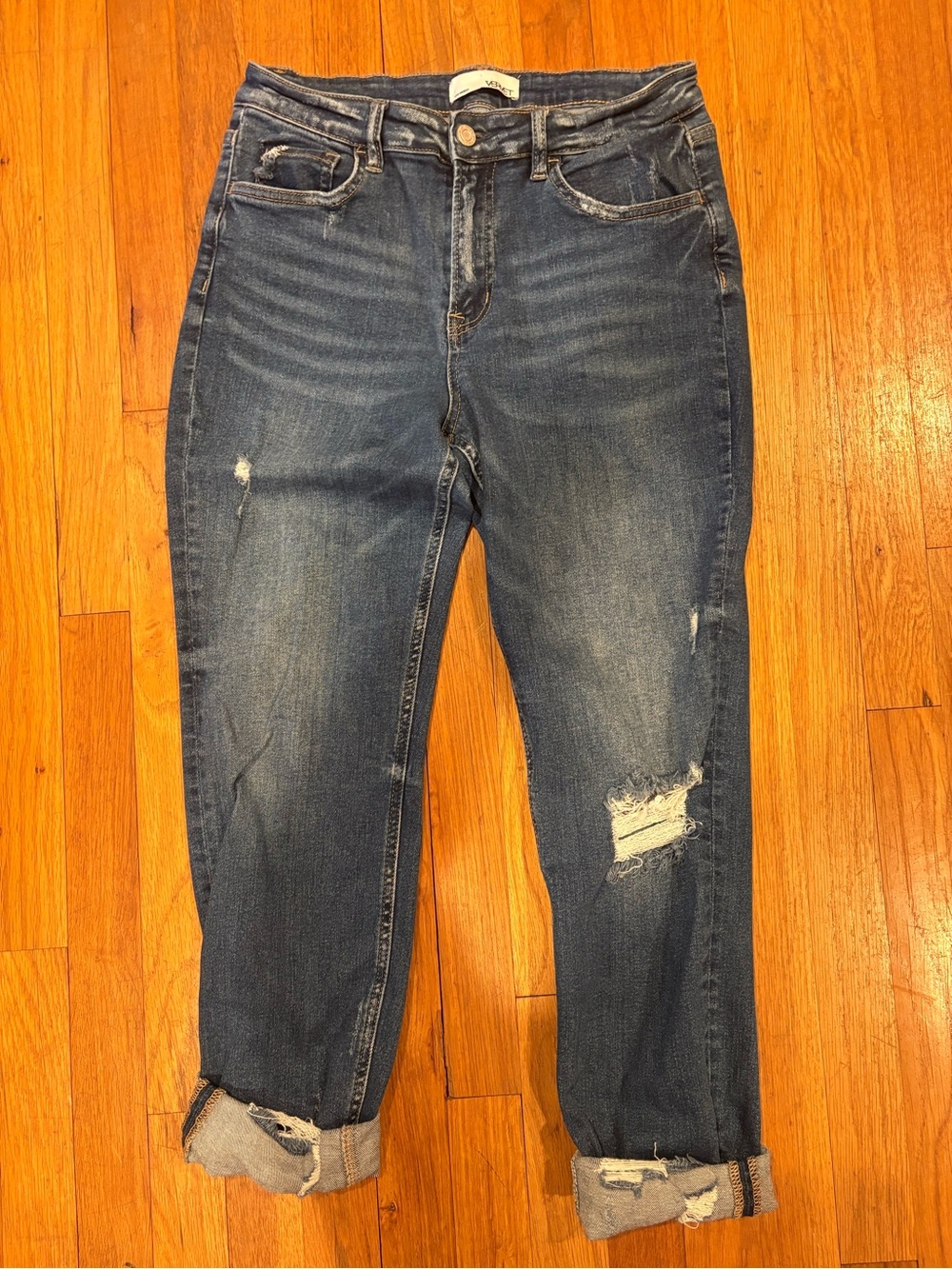 VERVET Dark Blue Distressed Boyfriend Jeans